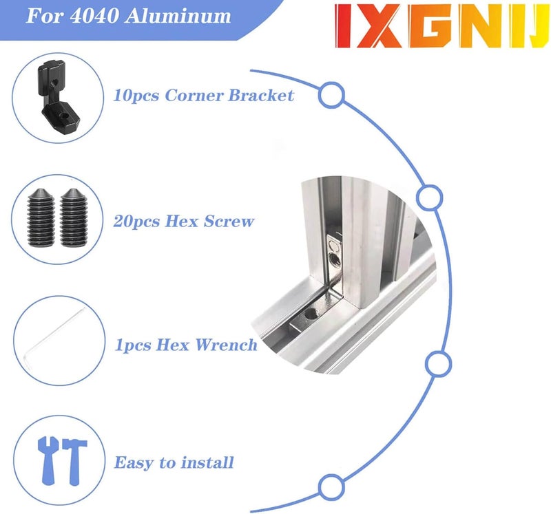 IXGNIJ 10PCS 4040 Corner Bracket L-Shape Interior Inside Connector for 4040 Aluminum Extrusion Accessories Black(10 LEB) - Image 3